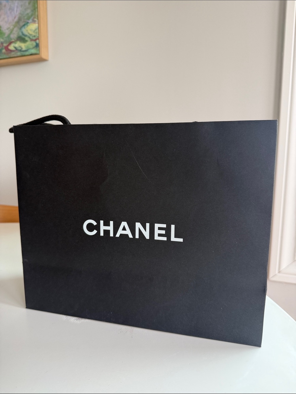 CHANEL Black Shopping Bag with White Logo